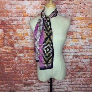Adrienne Landau Studio Purple and Black Geometric Print Silk Scarf
